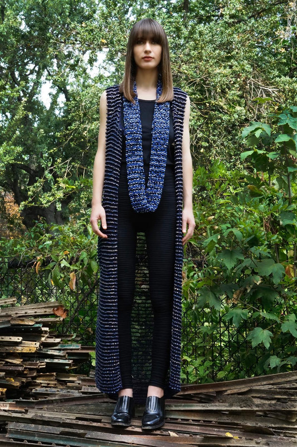 andmade Crocheted Cotton Coat with Recycled Wood Beads – Unique Wearable Art Coat