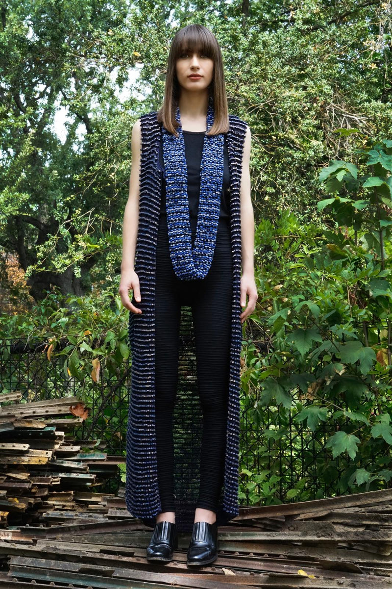 andmade Crocheted Cotton Coat with Recycled Wood Beads – Unique Wearable Art Coat