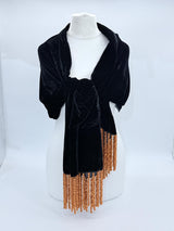 Handmade Vintage Silk Velvet Scarf with Recycled Wooden Bead Tassel