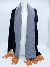 Handmade Vintage Silk Velvet Scarf with Recycled Wooden Bead Tassel