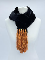 Handmade Vintage Silk Velvet Scarf with Recycled Wooden Bead Tassel