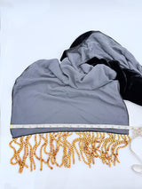 Handmade Vintage Silk Velvet Scarf with Recycled Wooden Bead Tassel