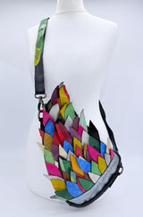 Handmade Recycled Leather Crossbody Bag – Unique Hummingbird Wing Design - Small