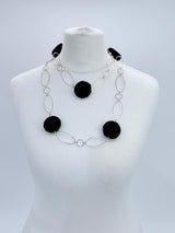 Silver Plated Chain with Handmade recycled forest green velvet buttons