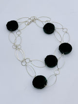 Silver Plated Chain with Handmade recycled forest green velvet buttons