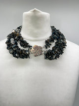 Handmade 3 layers statement elegant necklace-Vintage mother of pearl coins with Flower