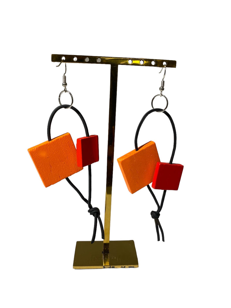 Squares on Leatherette Loop Earrings - Duo