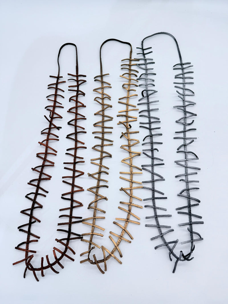 3-strand Recycled Leather Fir Necklace - Hand painted