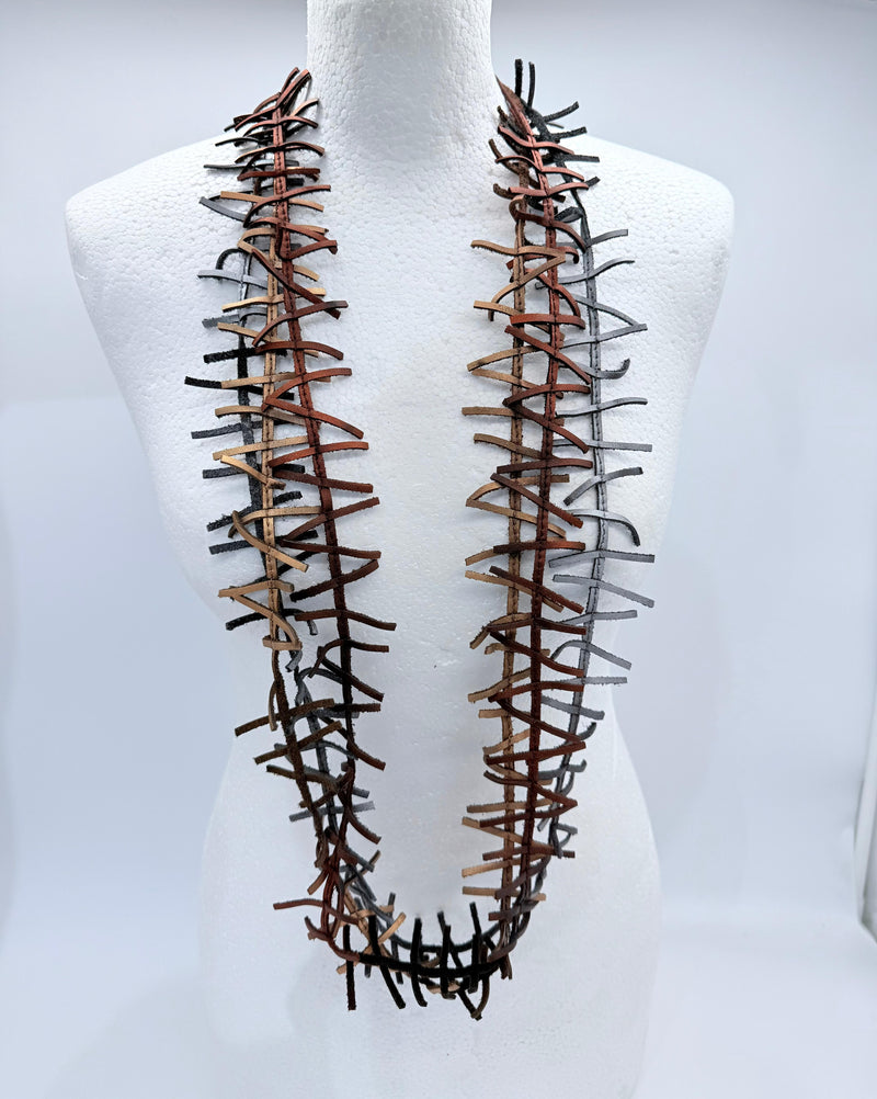 3-strand Recycled Leather Fir Necklace - Hand painted