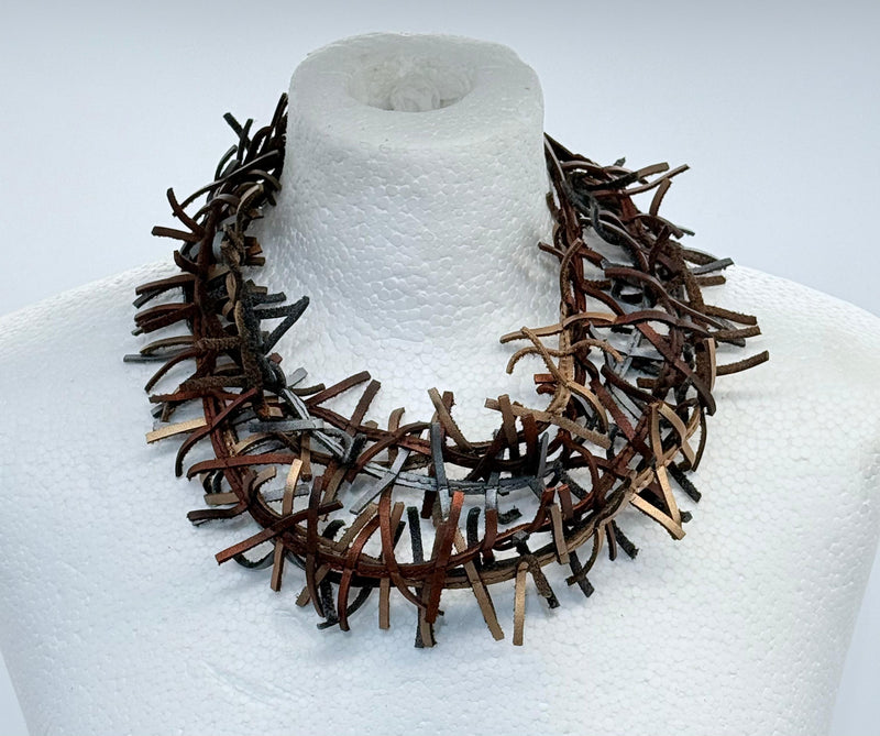 3-strand Recycled Leather Fir Necklace - Hand painted