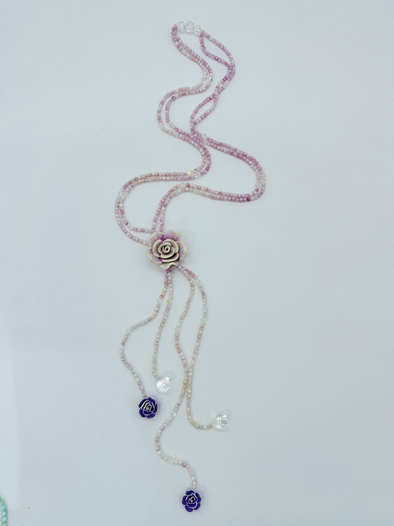 Rose clay with mother of pearls beads necklace