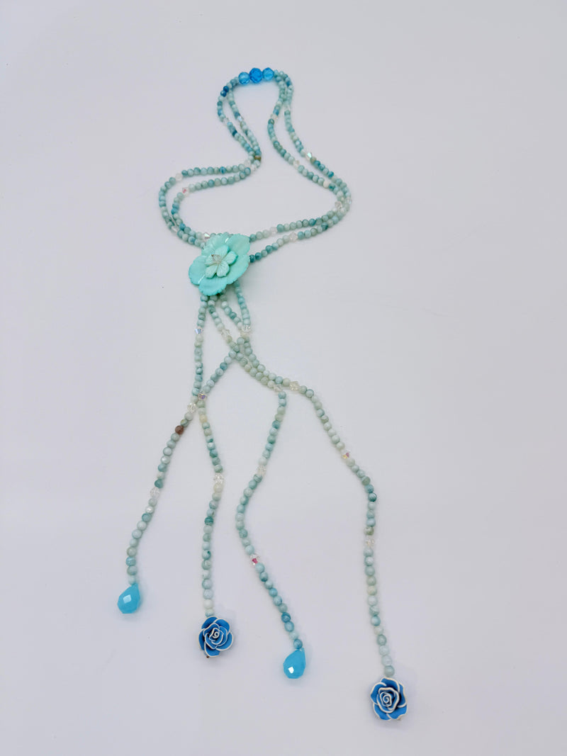 Rose clay with mother of pearls beads necklace