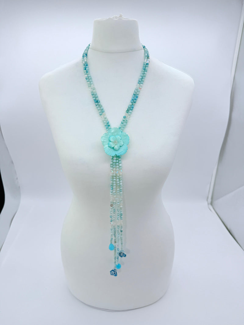 Rose clay with mother of pearls beads necklace