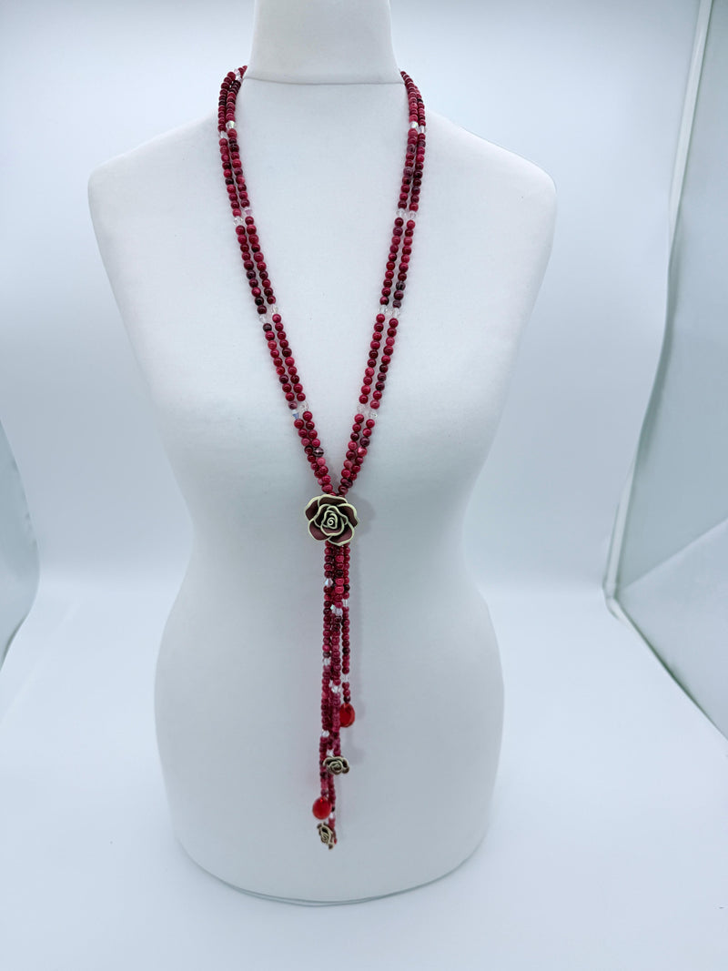 Rose clay with mother of pearls beads necklace