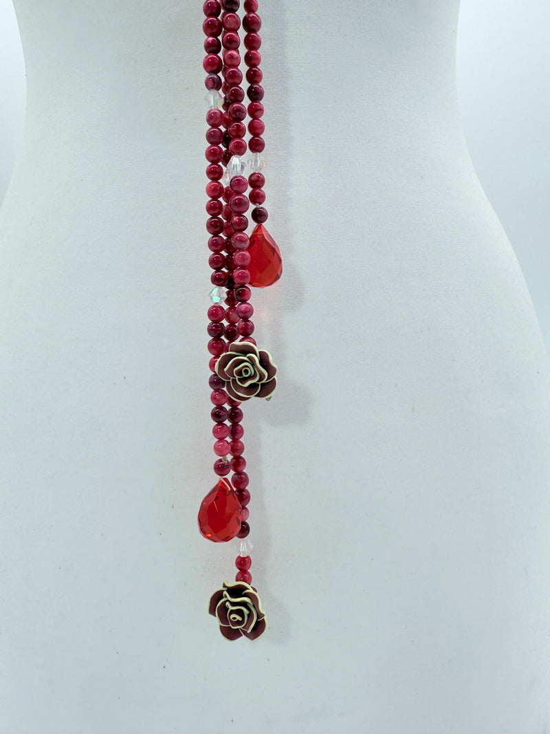 Rose clay with mother of pearls beads necklace