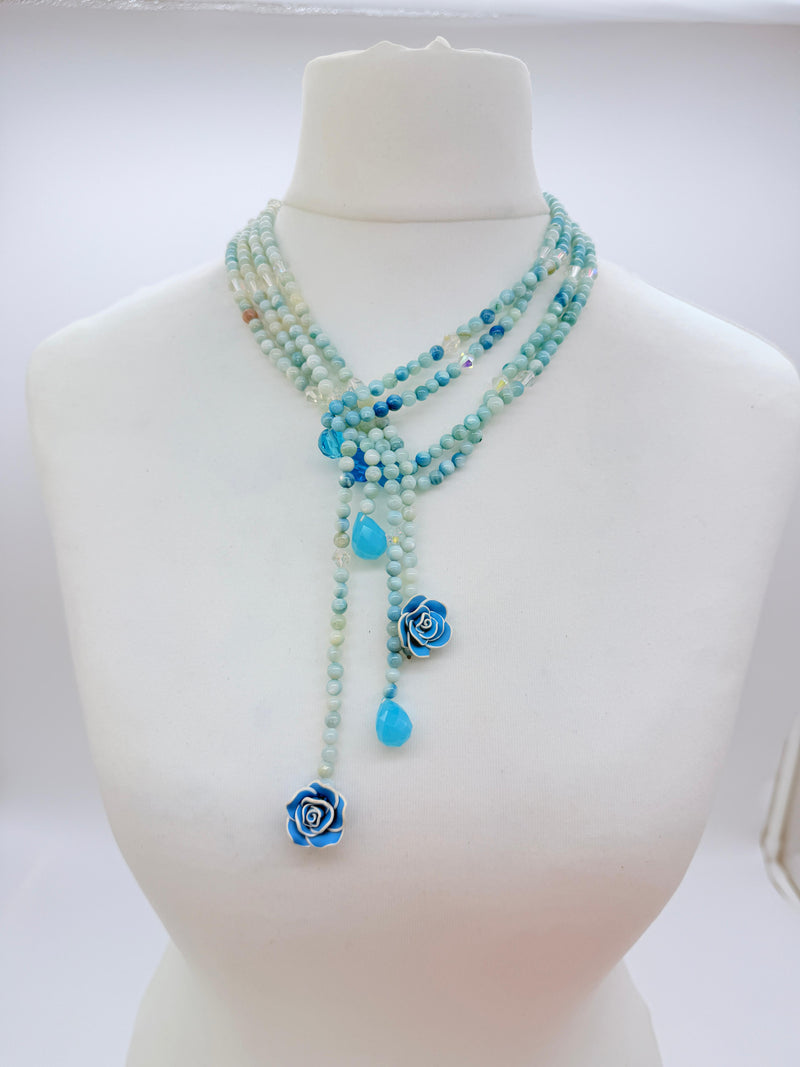 Rose clay with mother of pearls beads necklace