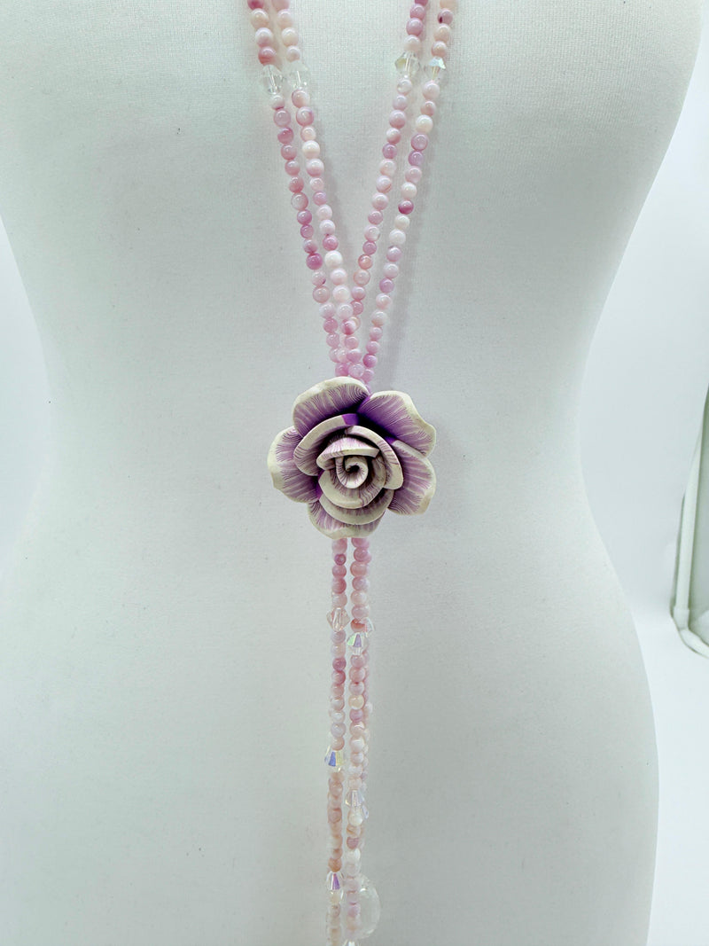 Rose clay with mother of pearls beads necklace