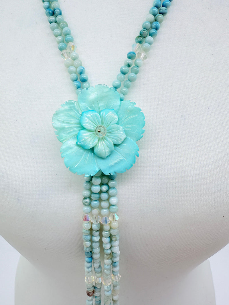 Rose clay with mother of pearls beads necklace
