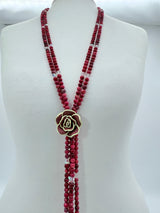 Rose clay with mother of pearls beads necklace