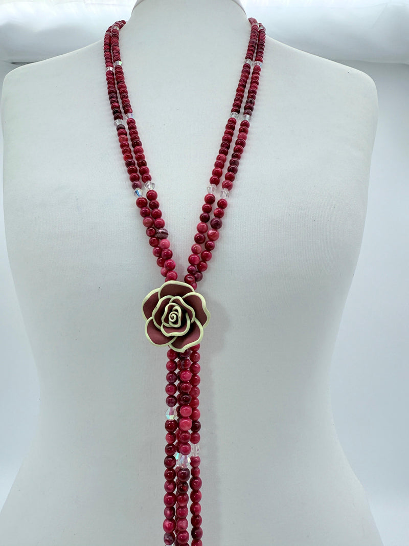 Rose clay with mother of pearls beads necklace