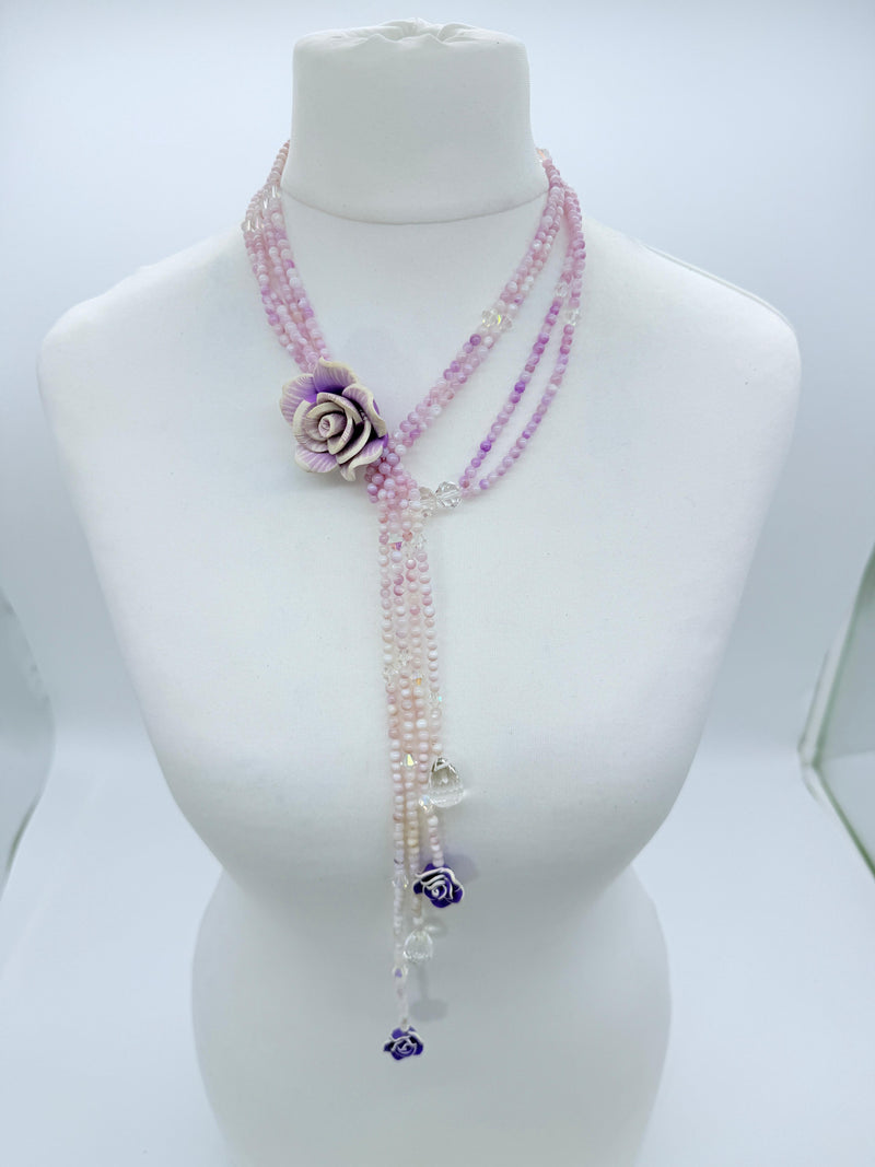 Rose clay with mother of pearls beads necklace