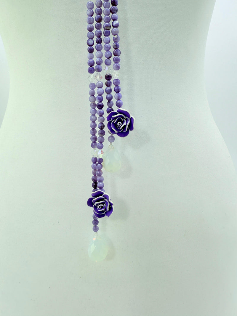 Rose clay with mother of pearls beads necklace