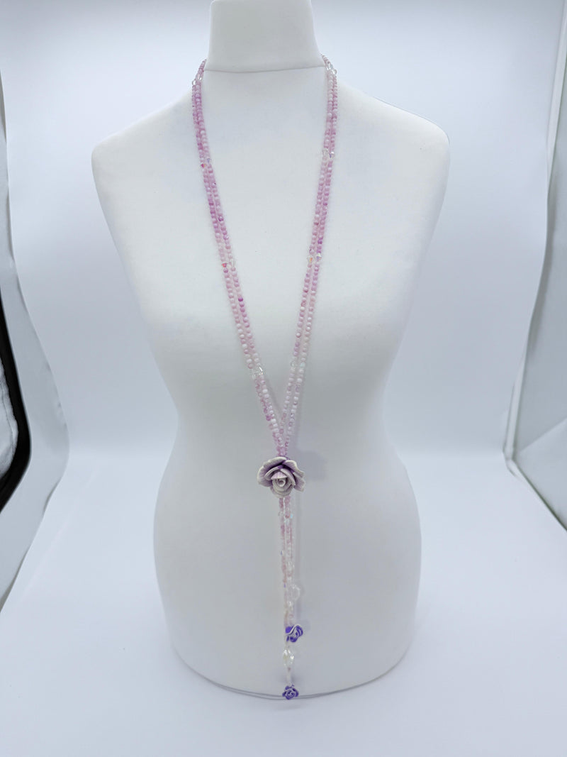 Rose clay with mother of pearls beads necklace