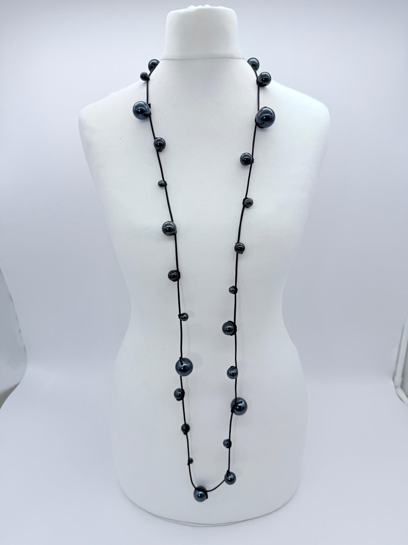 10-Strand Faux Pearls on Leatherette Necklace