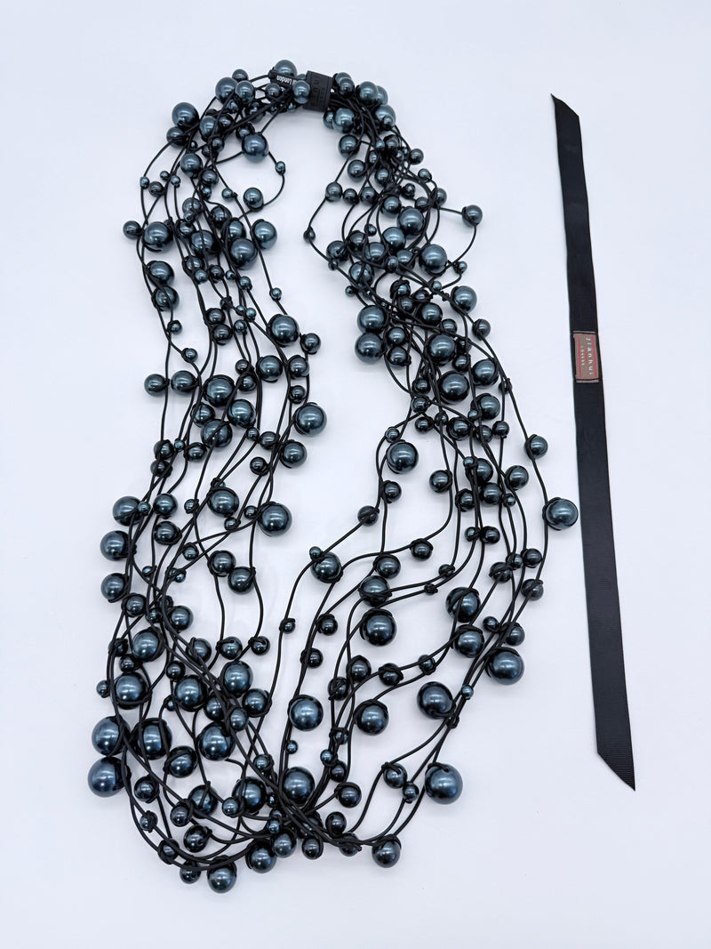 10-Strand Faux Pearls on Leatherette Necklace