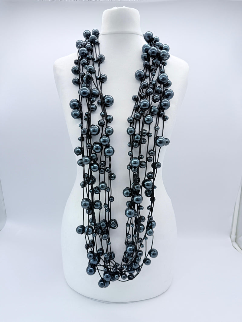 10-Strand Faux Pearls on Leatherette Necklace