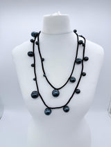 10-Strand Faux Pearls on Leatherette Necklace