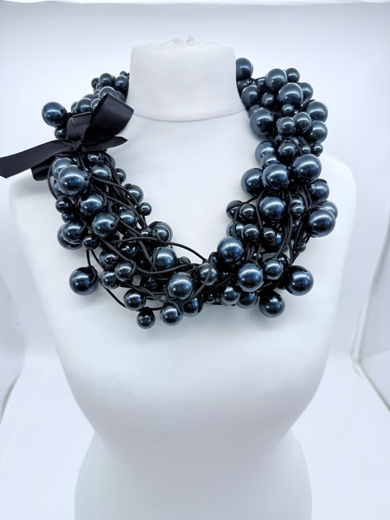 10-Strand Faux Pearls on Leatherette Necklace