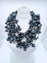 10-Strand Faux Pearls on Leatherette Necklace
