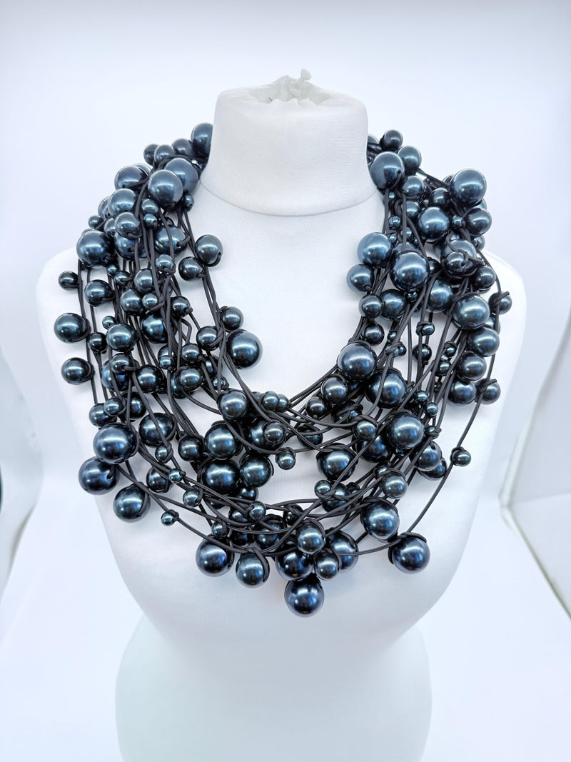 10-Strand Faux Pearls on Leatherette Necklace