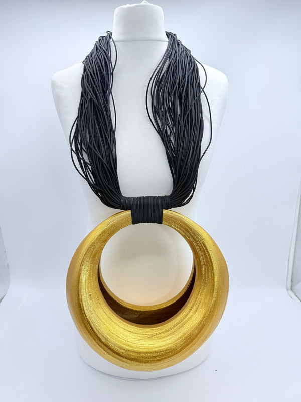 Giant Lunar Curve – Bamboo Crescent Pendant Statement Necklace