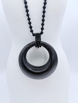 Lunar Curve – Bamboo Crescent Pendant With Recycled Wooden Weads Necklace
