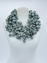 10-Strand Faux Pearls on Leatherette Necklace