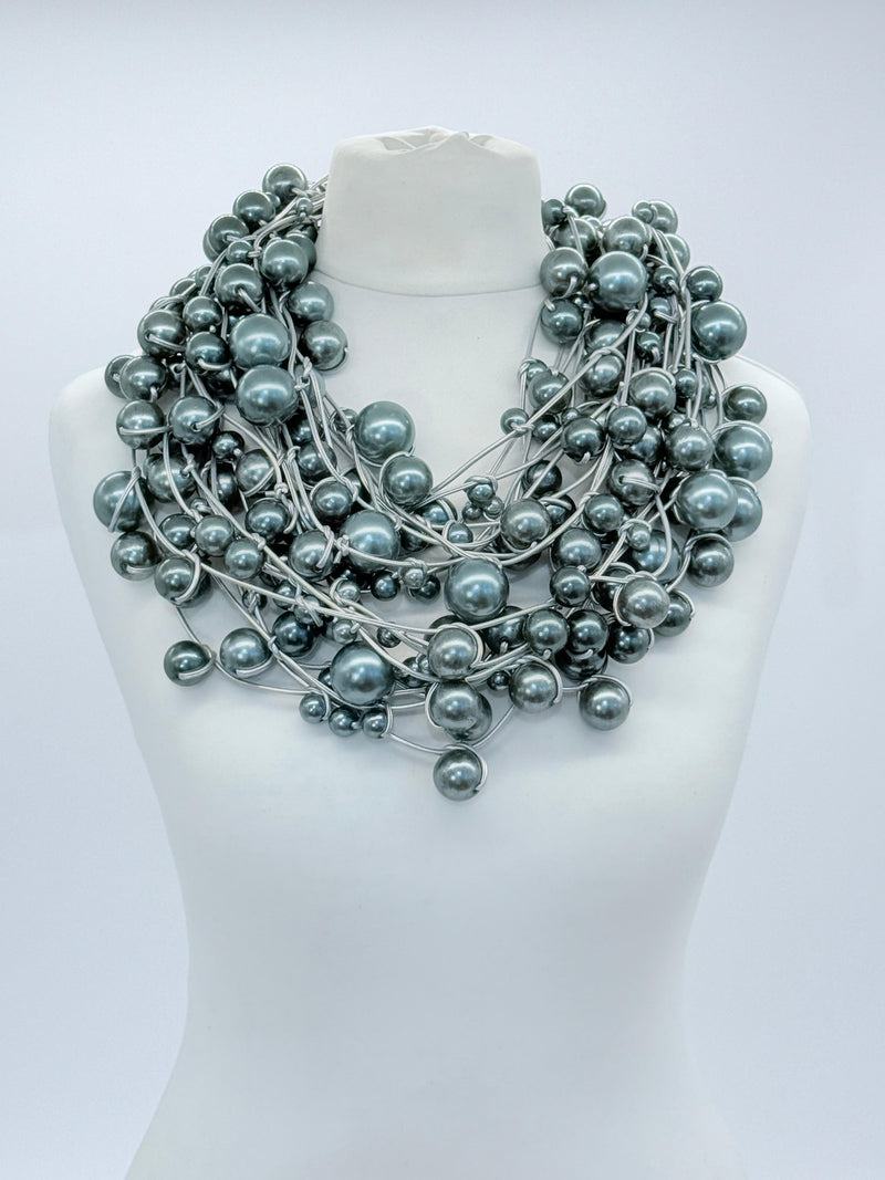 10-Strand Faux Pearls on Leatherette Necklace
