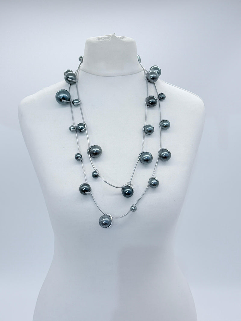 10-Strand Faux Pearls on Leatherette Necklace
