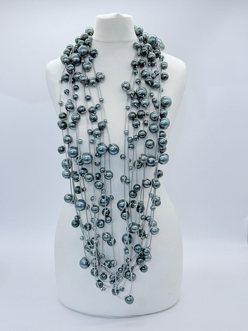 10-Strand Faux Pearls on Leatherette Necklace