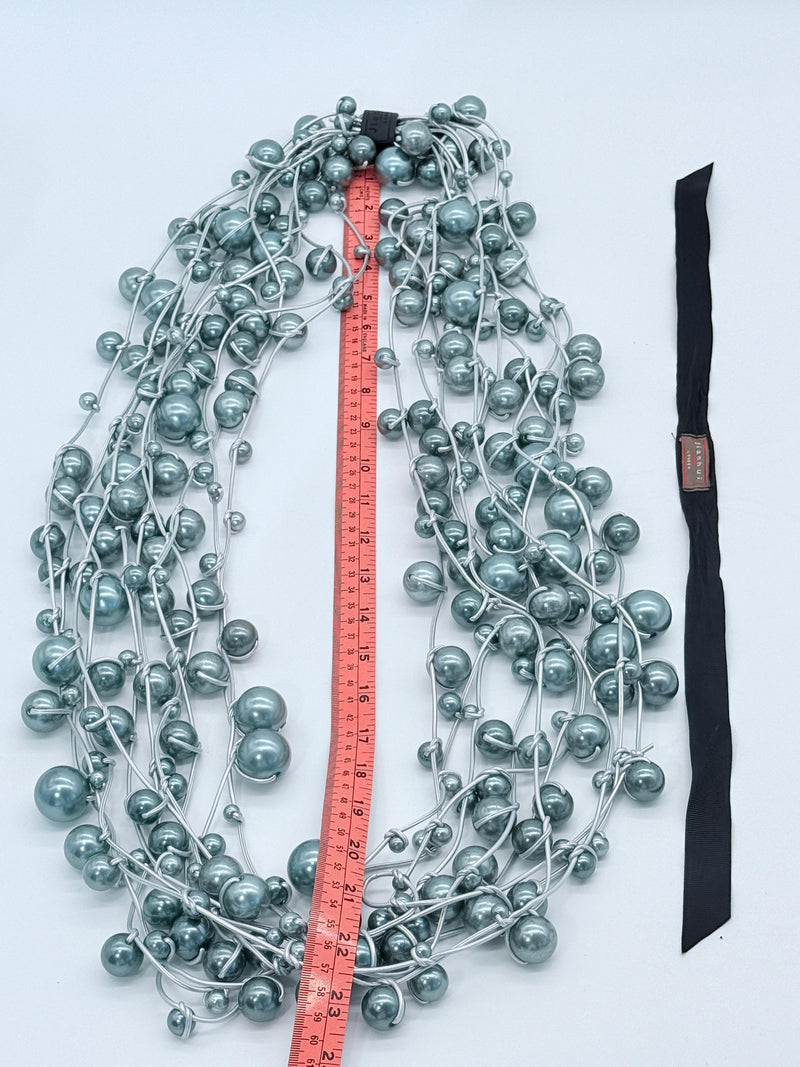 10-Strand Faux Pearls on Leatherette Necklace