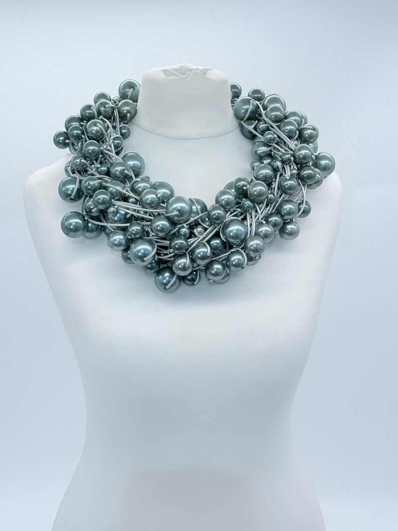10-Strand Faux Pearls on Leatherette Necklace