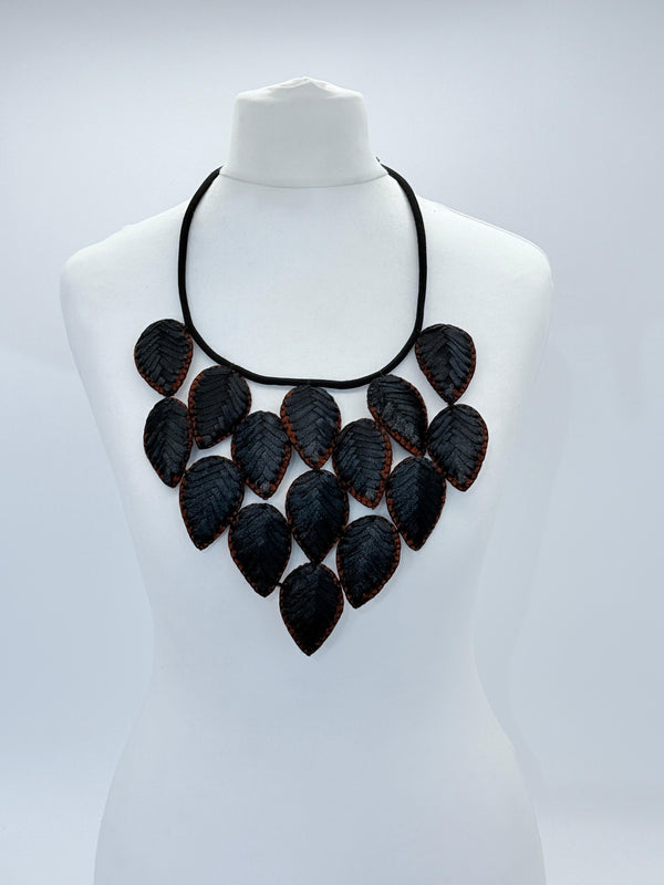 Textile Leaf bib Necklaces