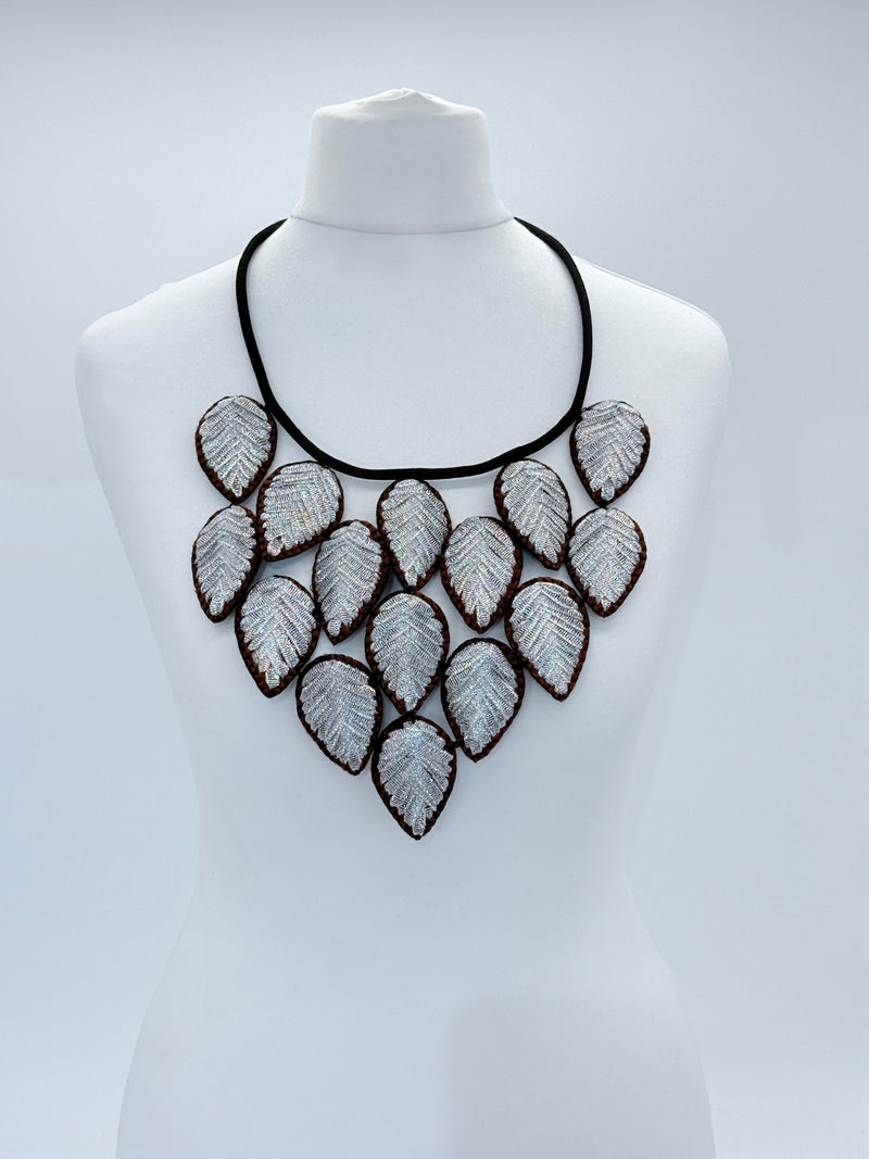 Textile Leaf bib Necklaces