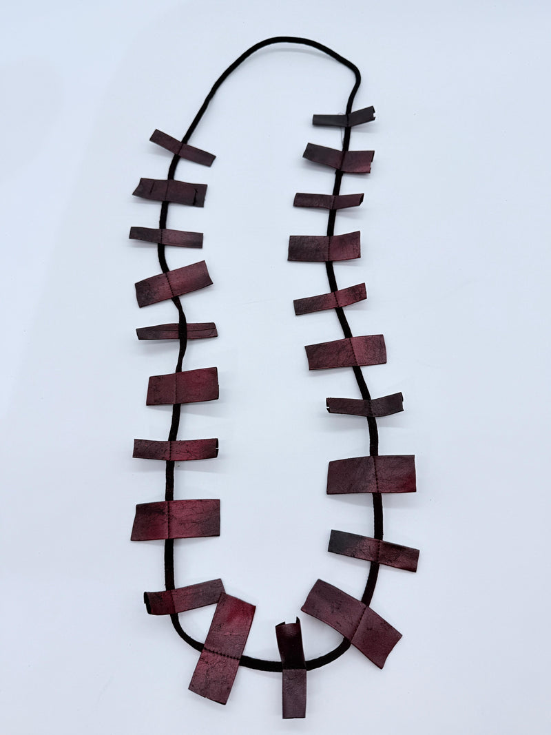 Recycled Leatherette Rectangles Necklace - Hand-painted