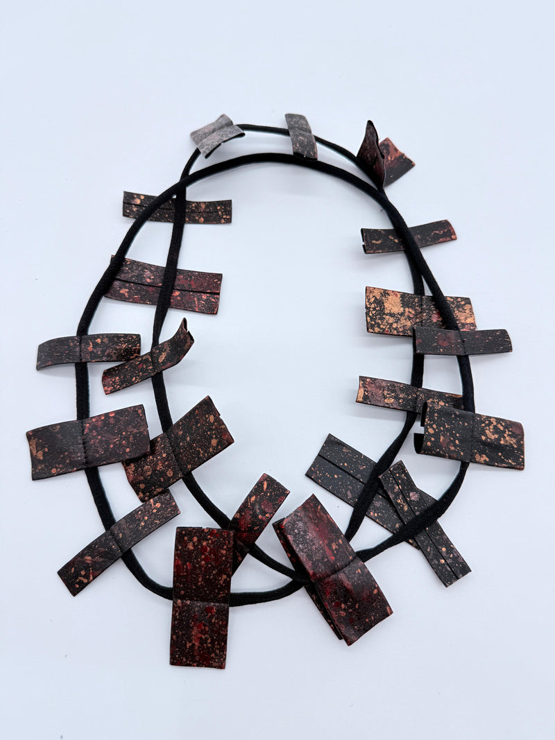 Recycled Leatherette Rectangles Necklace - Hand-painted