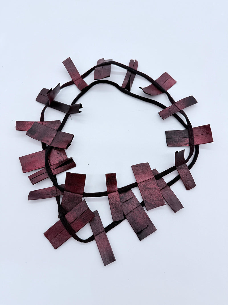 Recycled Leatherette Rectangles Necklace - Hand-painted