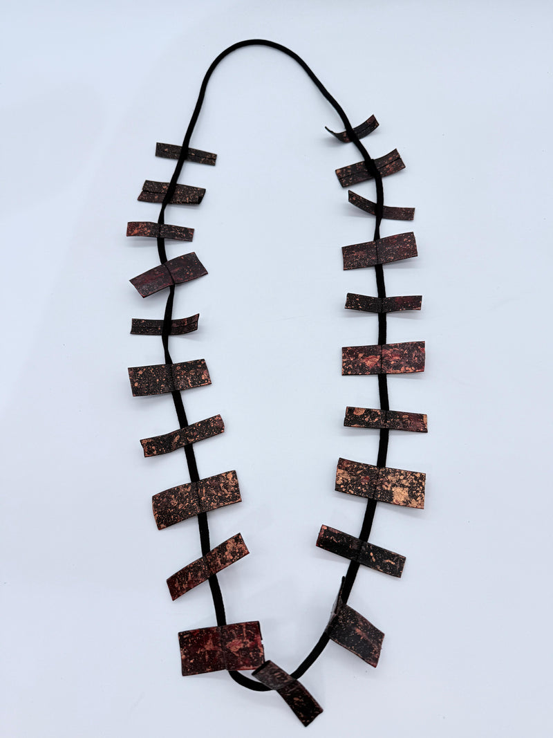 Recycled Leatherette Rectangles Necklace - Hand-painted