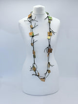 Wooden Squares on Leatherette Chain Necklaces - Hand gilded