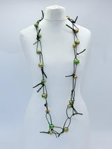 Round Beads on Leatherette Chain Necklaces - Hand gilded